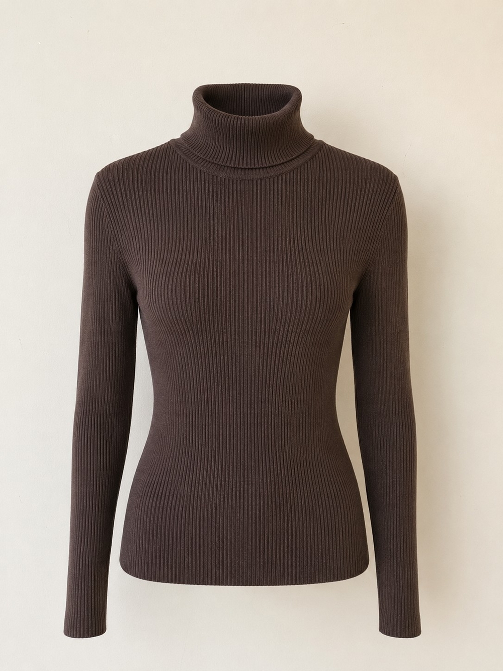 Chico's Brown Ribbed Turtleneck Sweater Size 2 (L) Stretch Knit